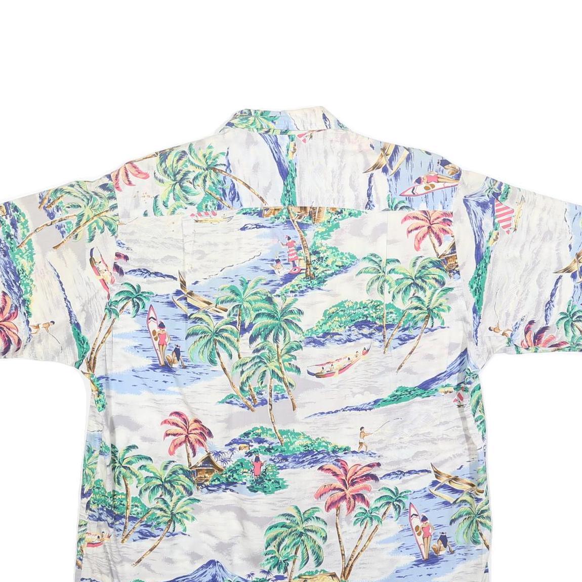 NAUTICA Mens White Tropical Print Cotton Shirt M Hawaiian Style Casual Shirt