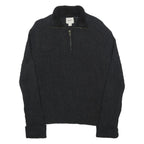 FIELD & STREAM Mens Black Plain Cotton Jumper Zip Neck Rib Knit L Casual Outdoor