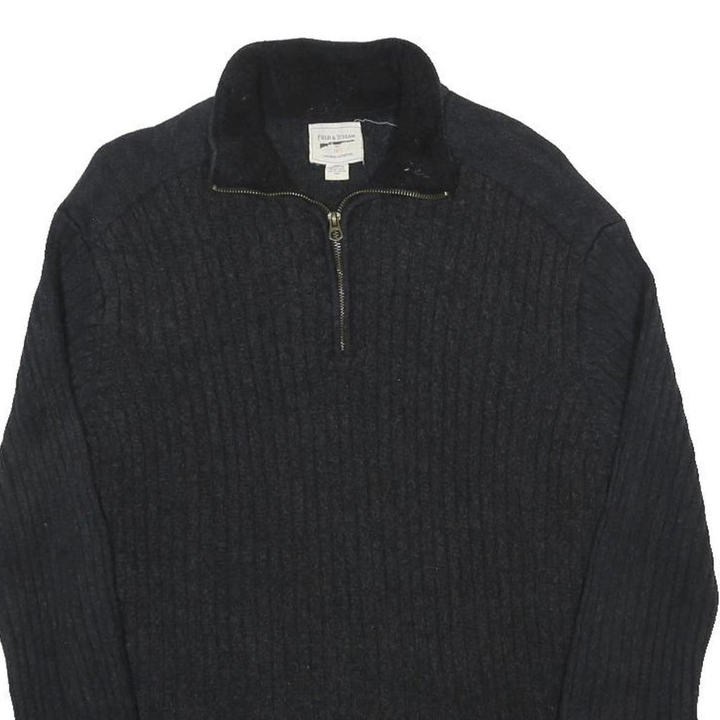 FIELD & STREAM Mens Black Plain Cotton Jumper Zip Neck Rib Knit L Casual Outdoor