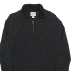FIELD & STREAM Mens Black Plain Cotton Jumper Zip Neck Rib Knit L Casual Outdoor