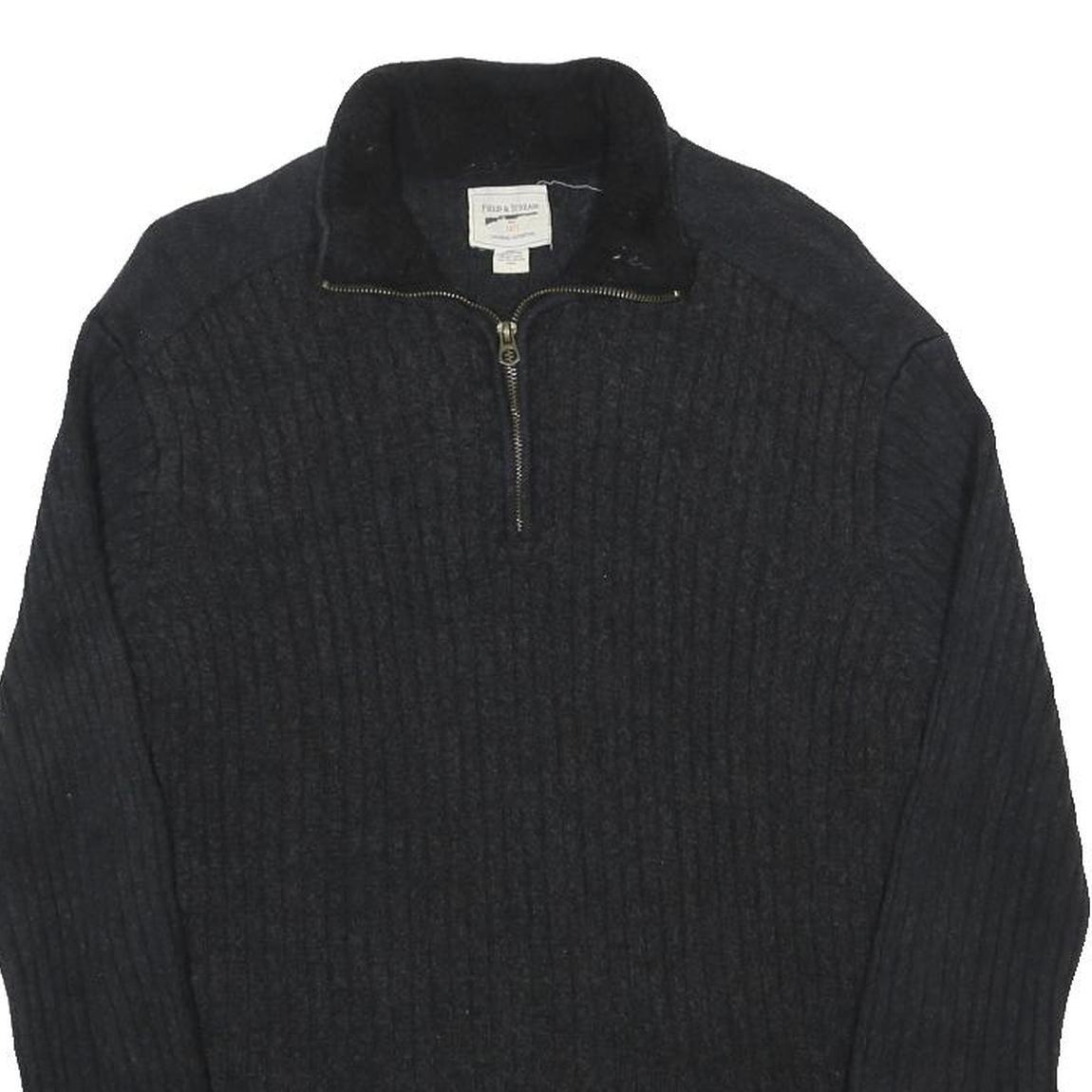 FIELD & STREAM Mens Black Plain Cotton Jumper Zip Neck Rib Knit L Casual Outdoor