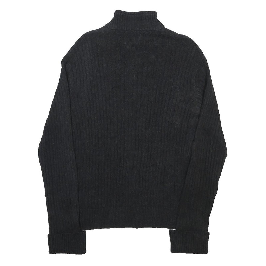 FIELD & STREAM Mens Black Plain Cotton Jumper Zip Neck Rib Knit L Casual Outdoor