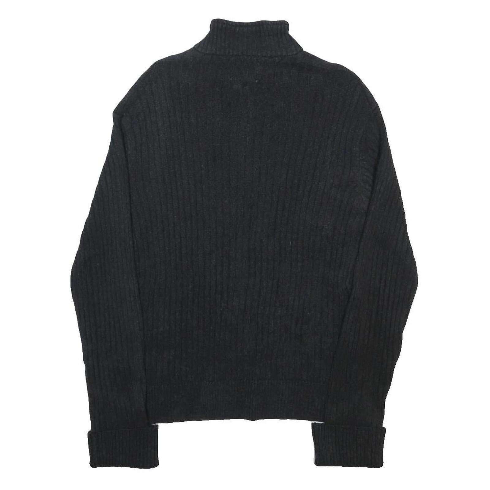 FIELD & STREAM Mens Black Plain Cotton Jumper Zip Neck Rib Knit L Casual Outdoor