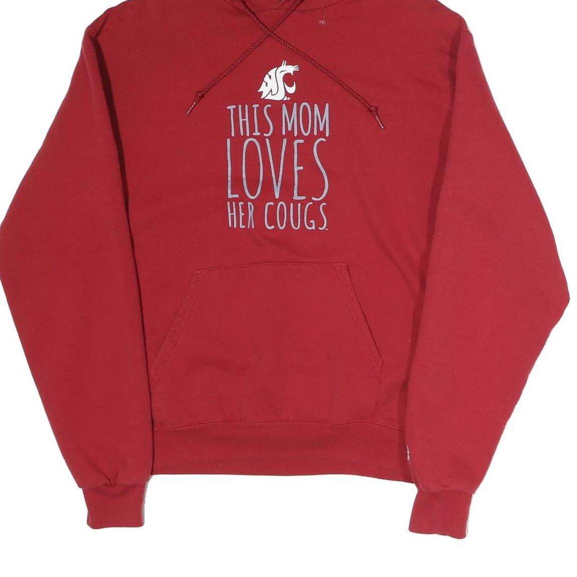 CHAMPION Womens Red This Mom Loves Her Cougs Pullover Hoodie M Cotton Blend
