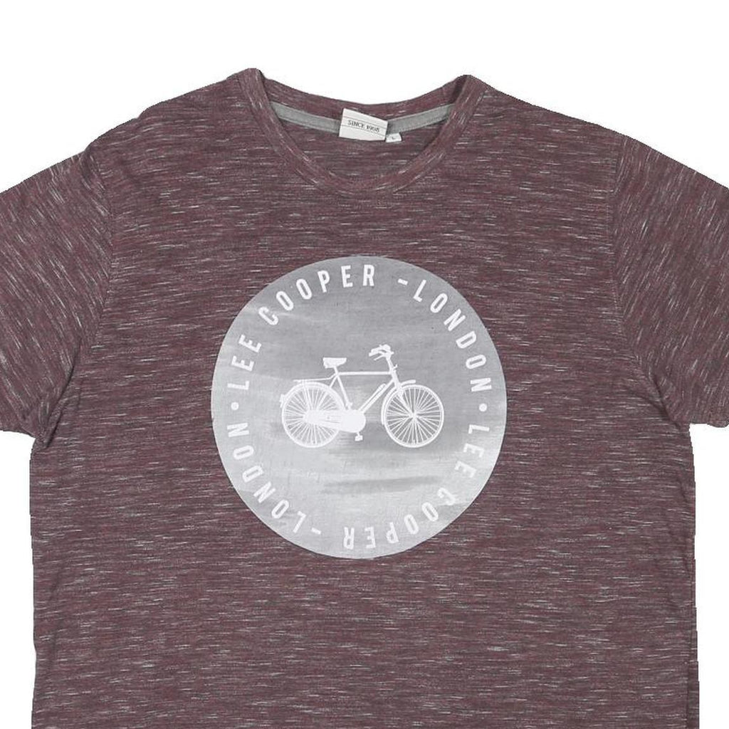 LEE COOPER Mens Maroon Crew Neck Short Sleeve Graphic T-Shirt L Cotton Blend