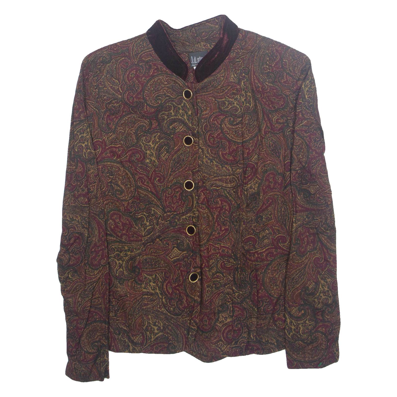 J.D STONE Womens Printed Blouse Brown Long Sleeve Paisley S