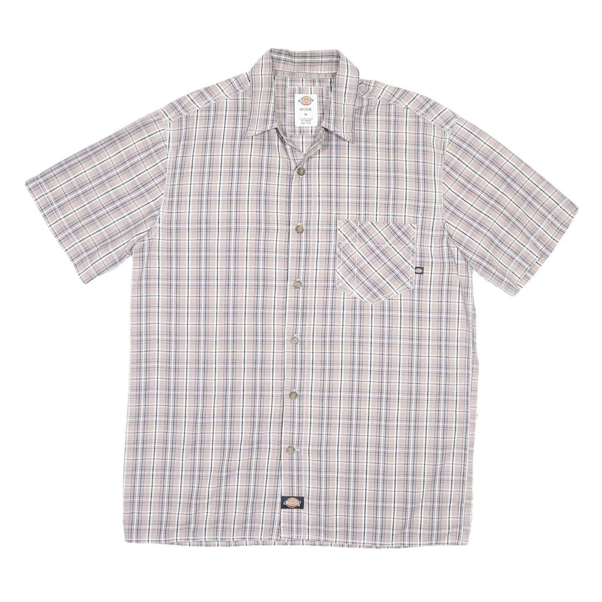 DICKIES Mens Beige Check Short Sleeve Shirt M Cotton Blend Casual Workwear
