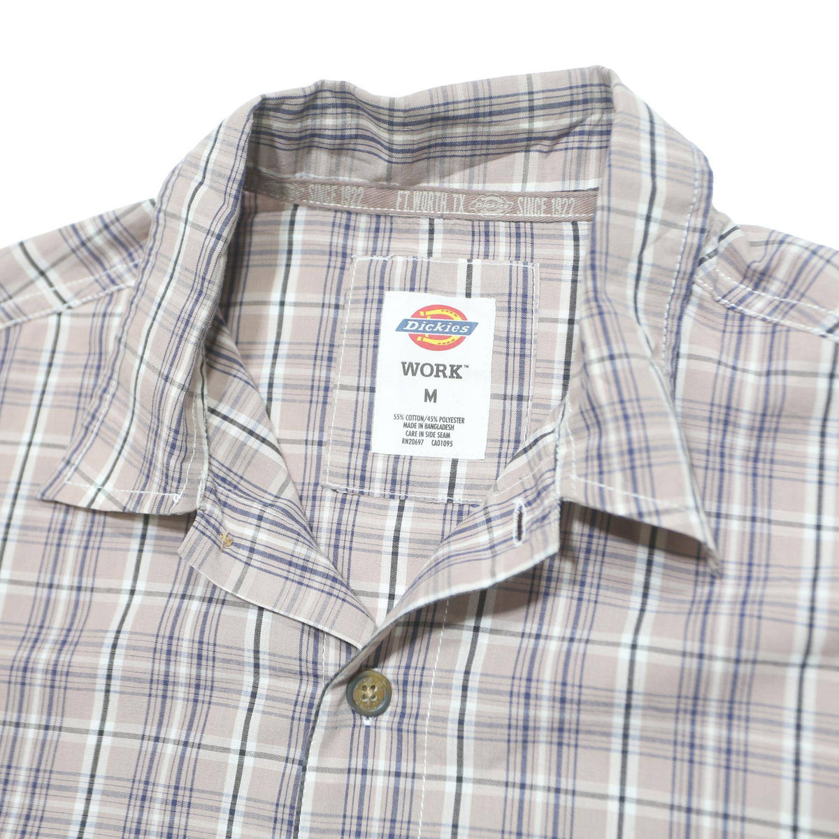 DICKIES Mens Beige Check Short Sleeve Shirt M Cotton Blend Casual Workwear