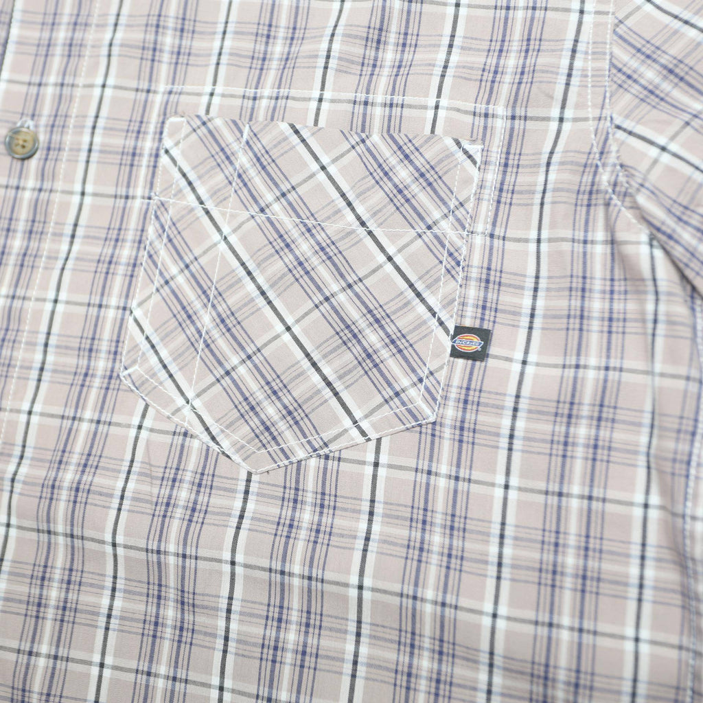 DICKIES Mens Beige Check Short Sleeve Shirt M Cotton Blend Casual Workwear