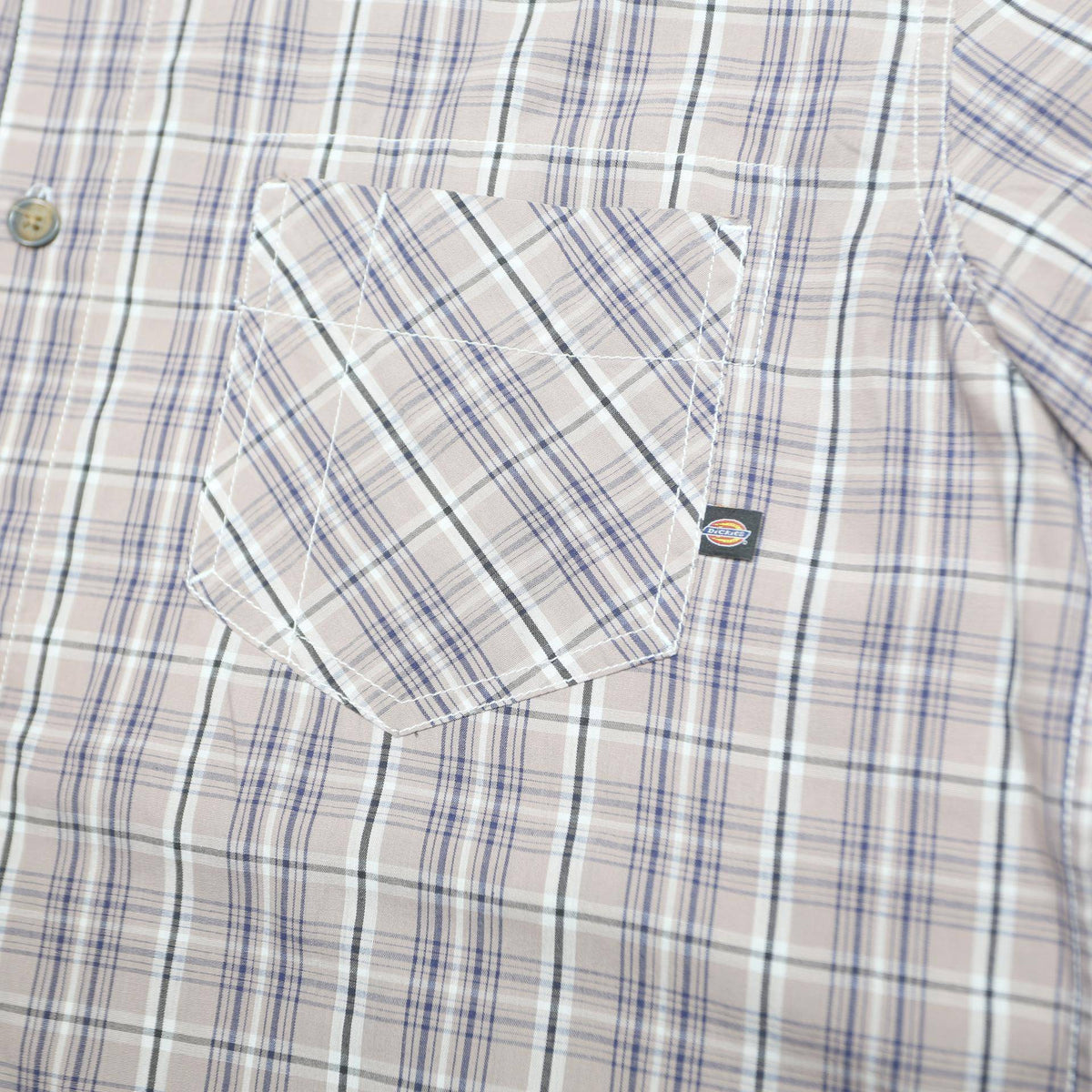 DICKIES Mens Beige Check Short Sleeve Shirt M Cotton Blend Casual Workwear
