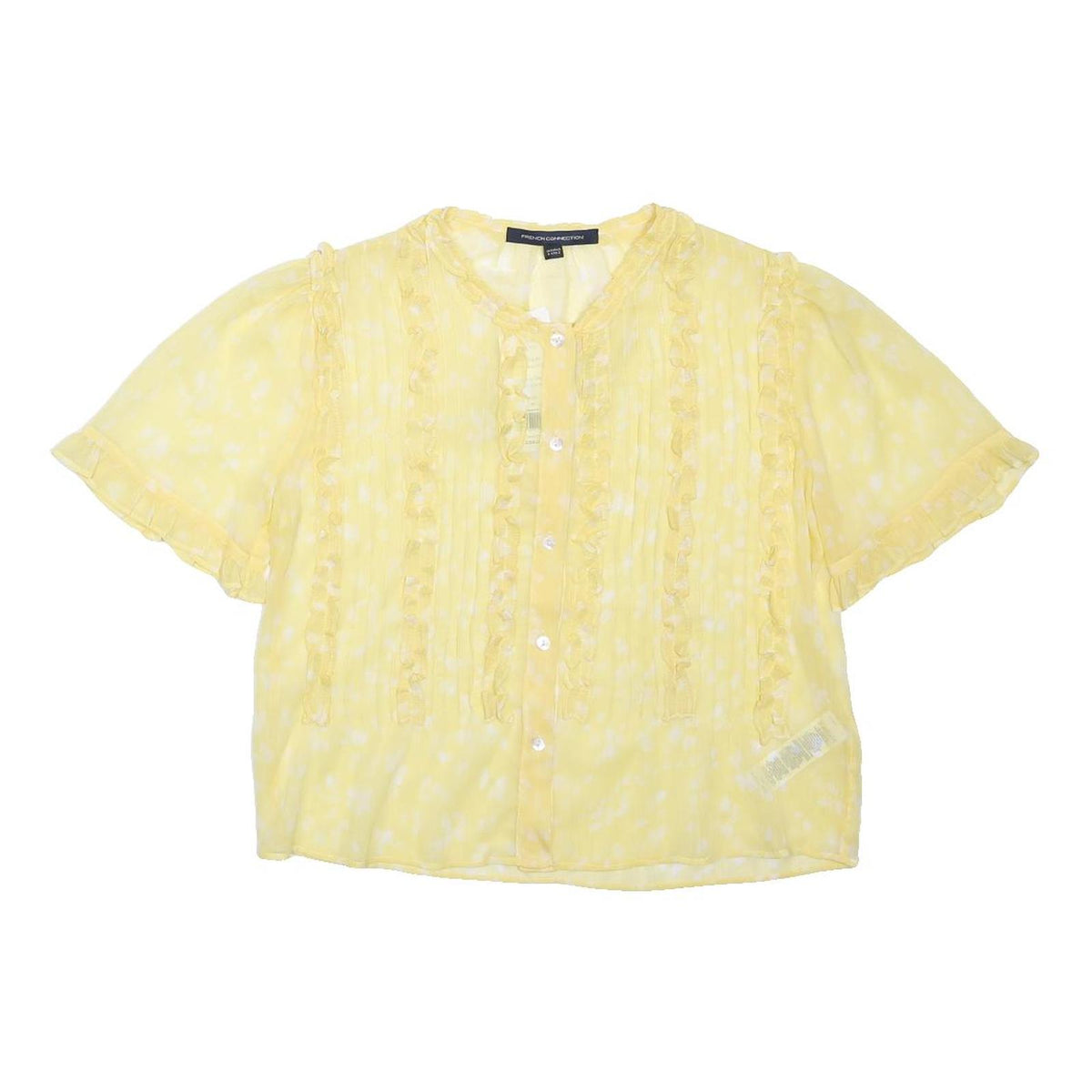 FRENCH CONNECTION Womens Yellow Printed Blouse Short Sleeve Button Neck UK 6