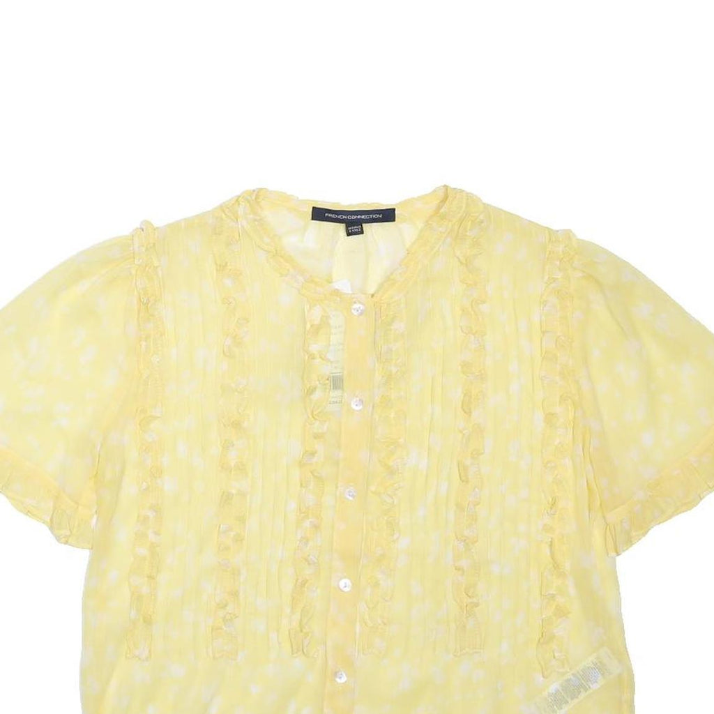 FRENCH CONNECTION Womens Yellow Printed Blouse Short Sleeve Button Neck UK 6