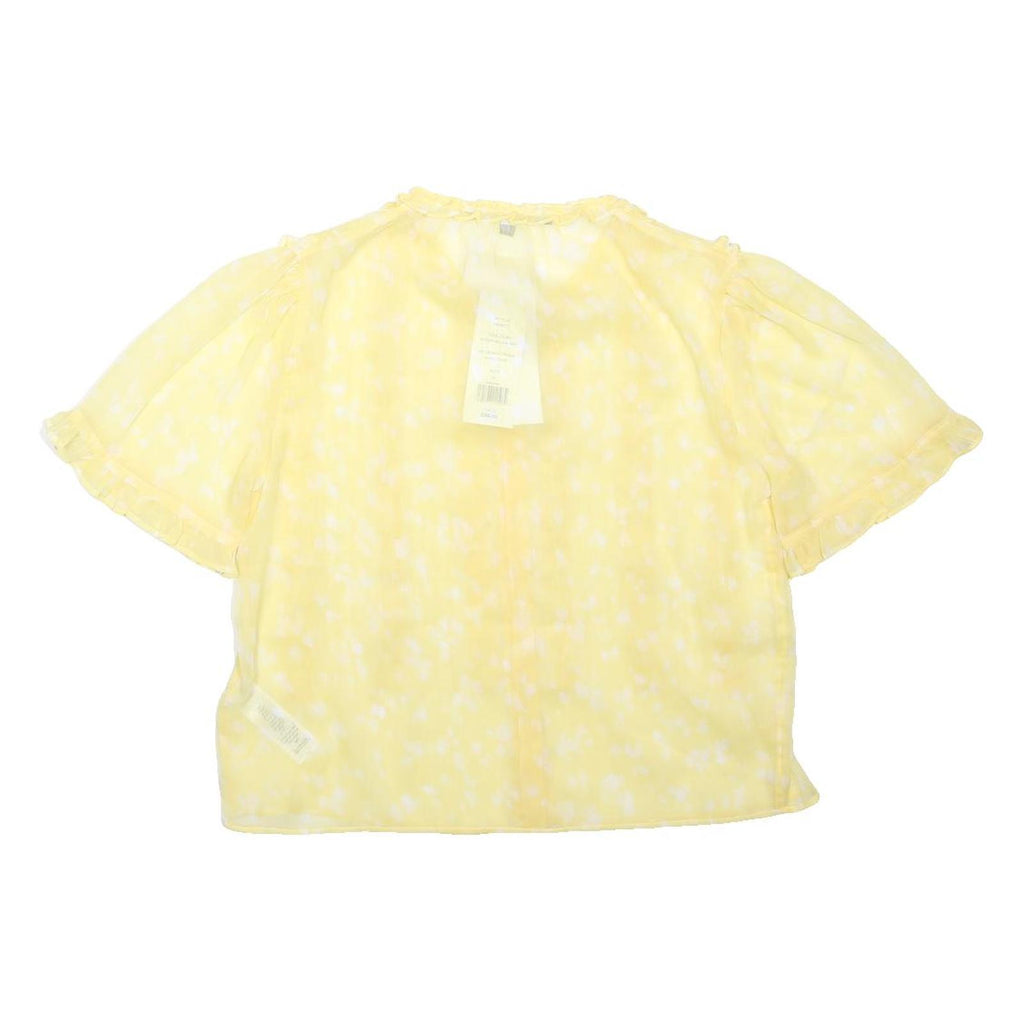 FRENCH CONNECTION Womens Yellow Printed Blouse Short Sleeve Button Neck UK 6