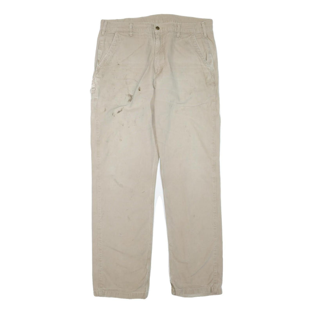 CARHARTT Mens Cotton Blend Beige Regular Leg Trousers W38 L35 Workwear Durable
