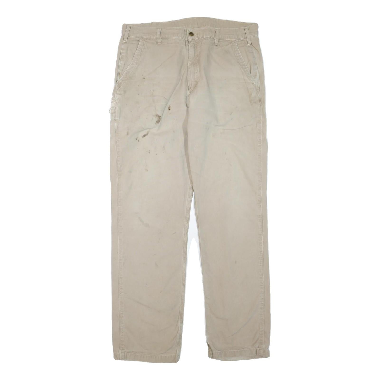 CARHARTT Mens Cotton Blend Beige Regular Leg Trousers W38 L35 Workwear Durable