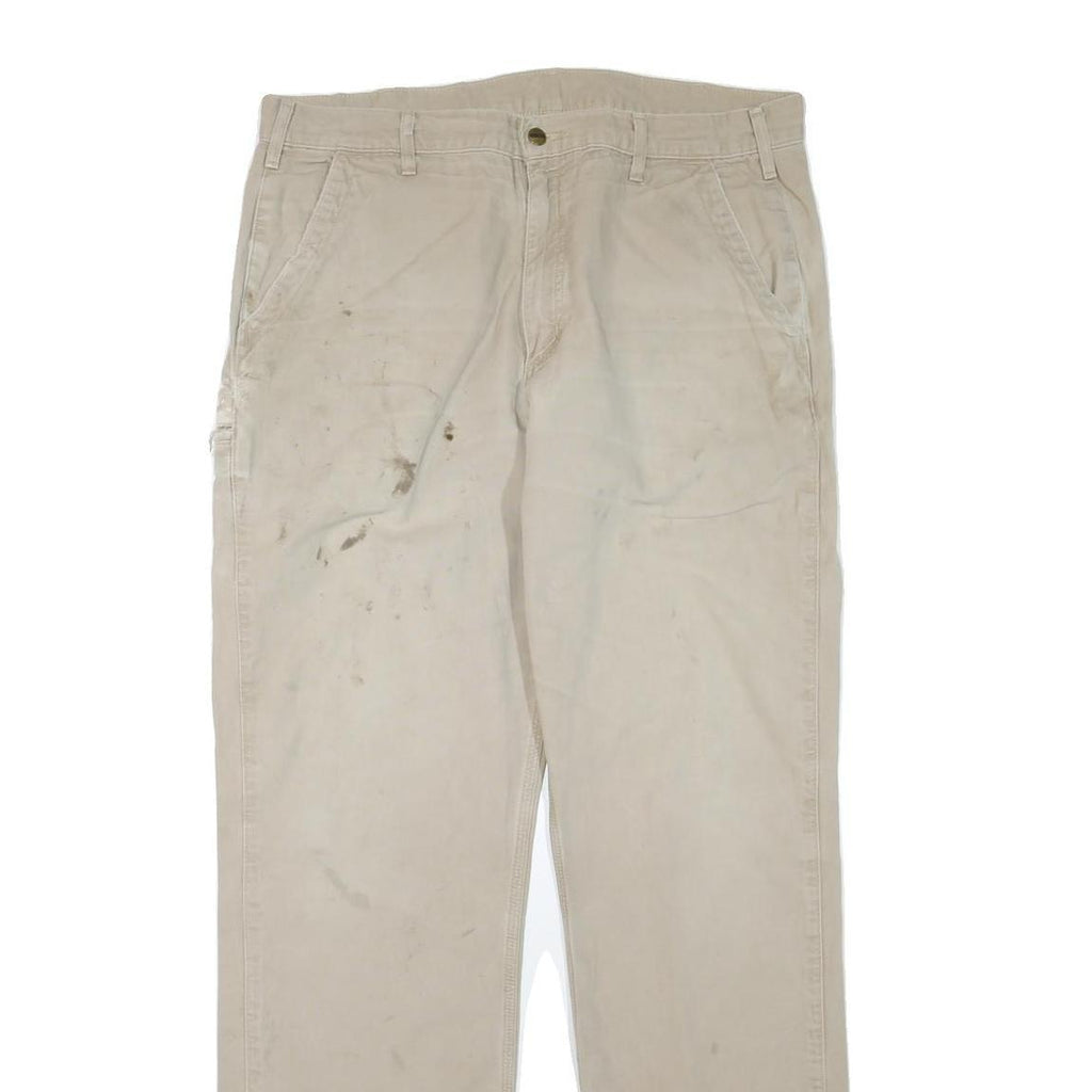 CARHARTT Mens Cotton Blend Beige Regular Leg Trousers W38 L35 Workwear Durable