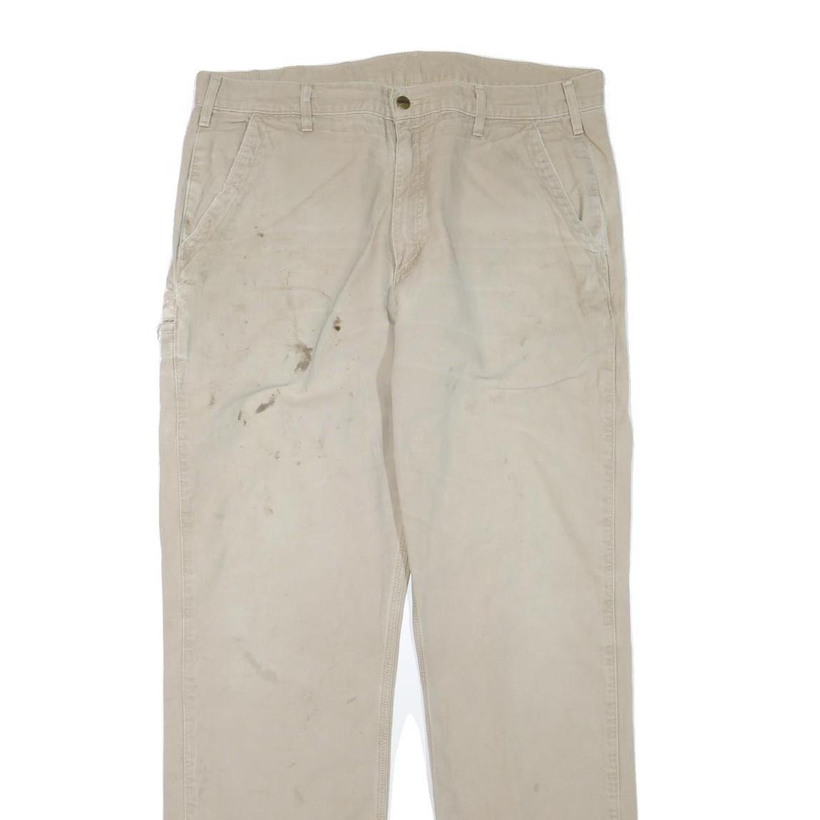 CARHARTT Mens Cotton Blend Beige Regular Leg Trousers W38 L35 Workwear Durable