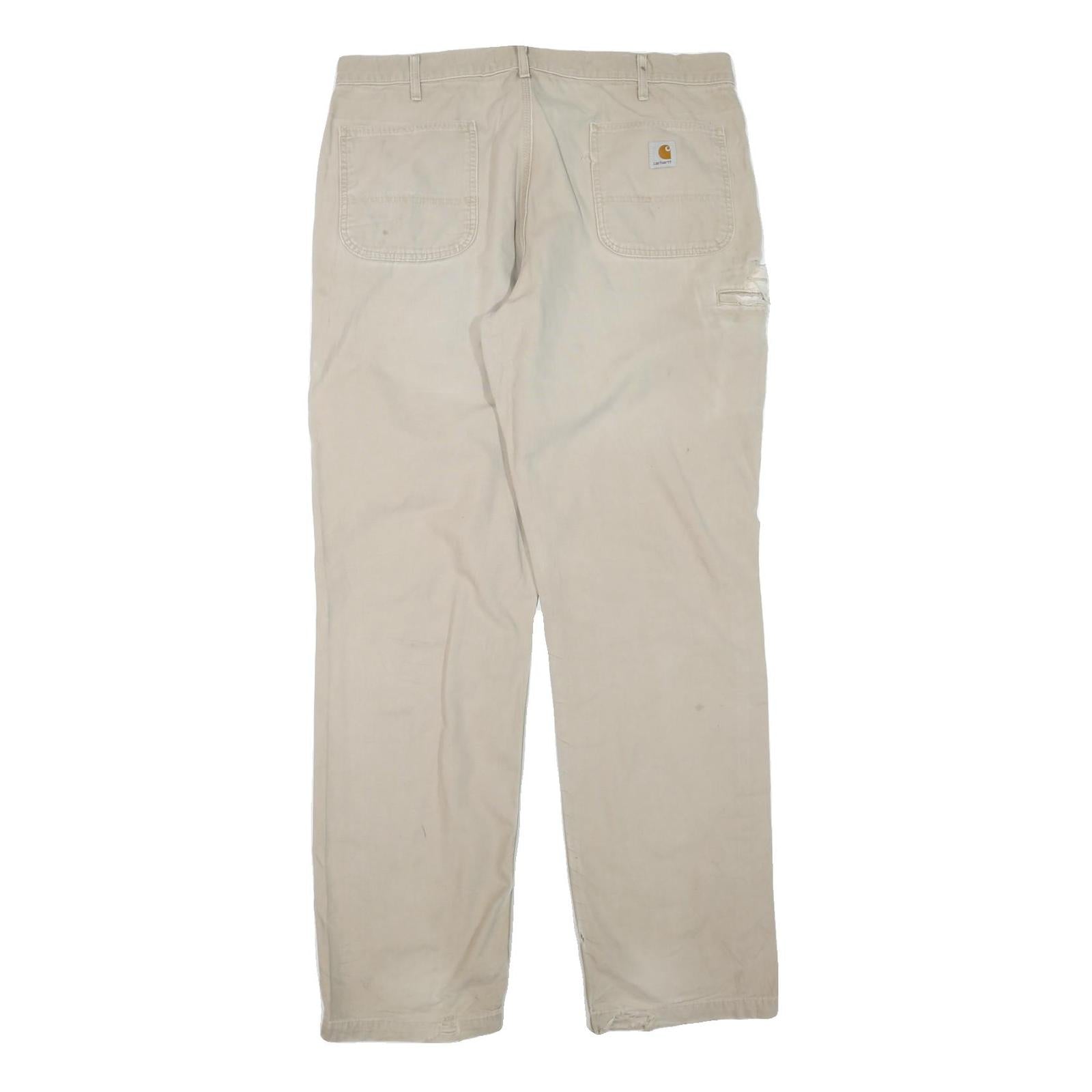 CARHARTT Mens Cotton Blend Beige Regular Leg Trousers W38 L35 Workwear Durable