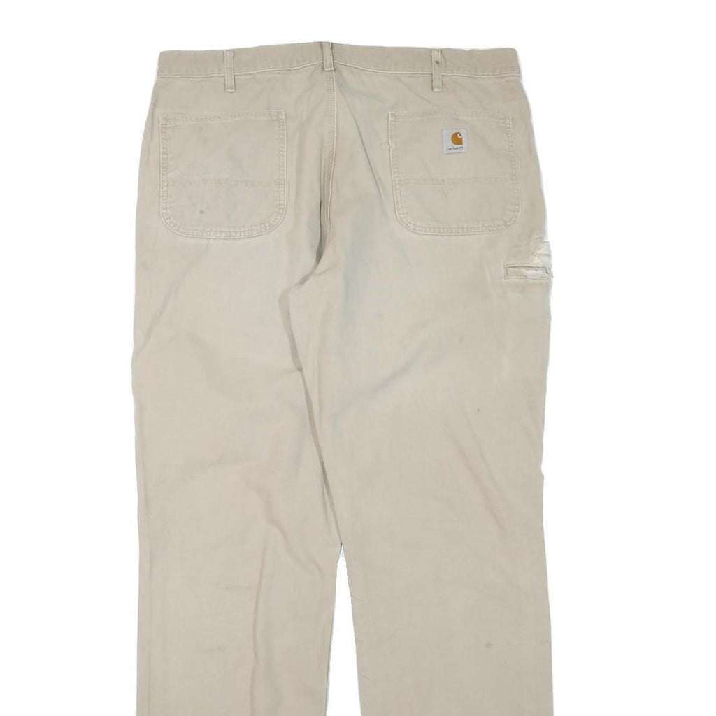 CARHARTT Mens Cotton Blend Beige Regular Leg Trousers W38 L35 Workwear Durable
