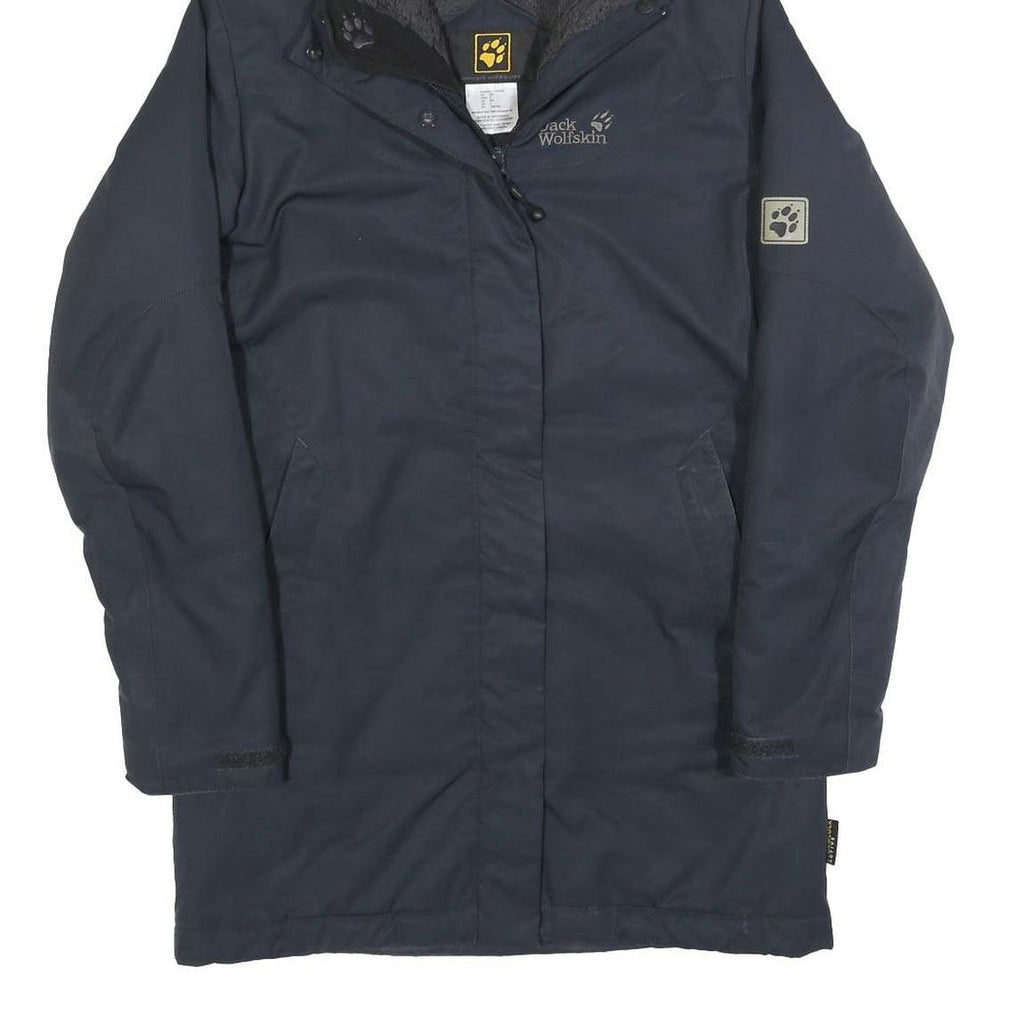 JACK WOLFSKIN Womens Navy Blue Outdoor Jacket UK 8 Polyester Blend Hooded Zip