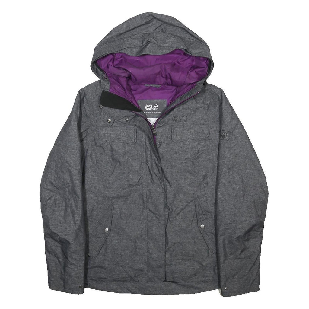 JACK WOLFSKIN Womens Grey & Purple Outdoor Jacket M Polyester Blend Zip Hooded