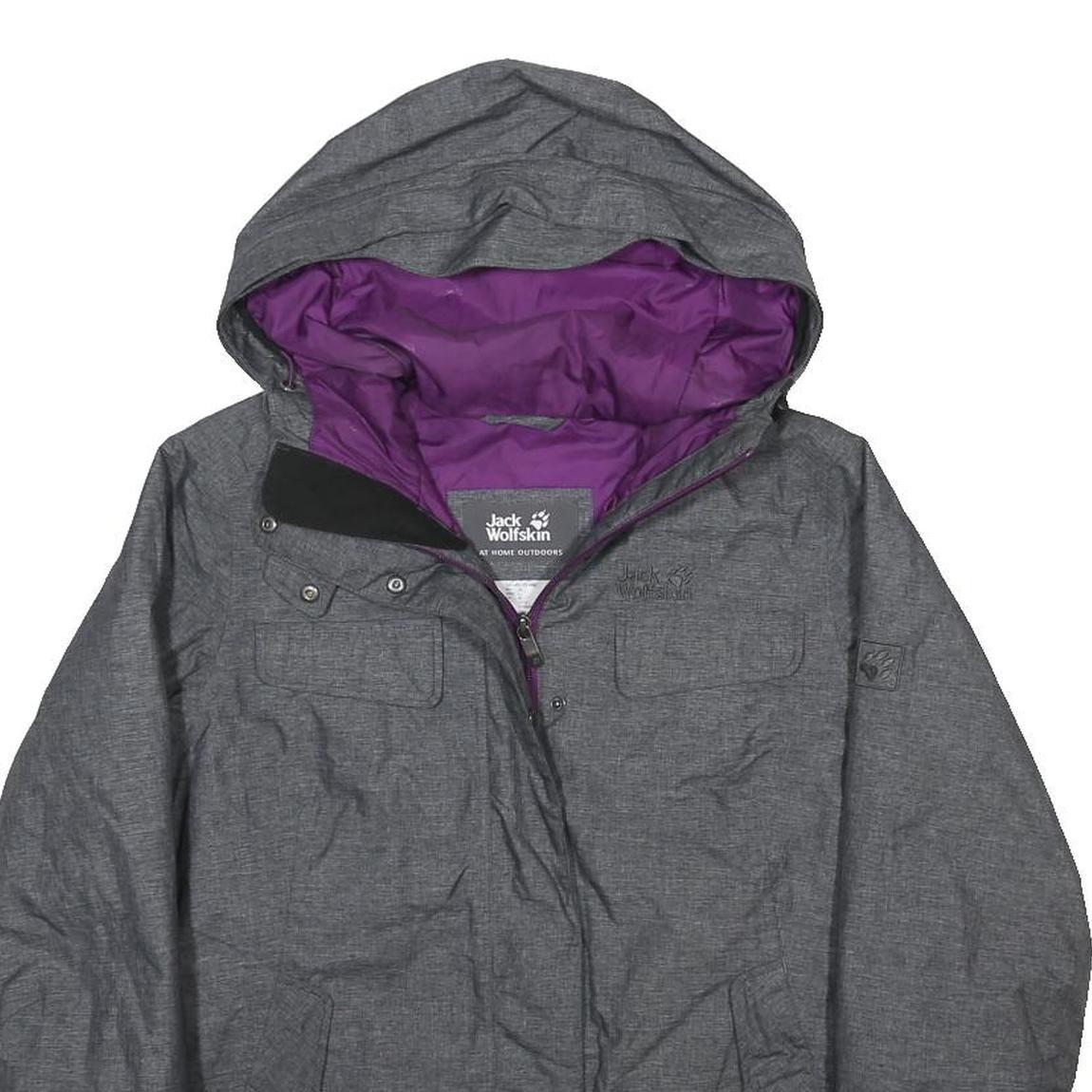 JACK WOLFSKIN Womens Grey & Purple Outdoor Jacket M Polyester Blend Zip Hooded