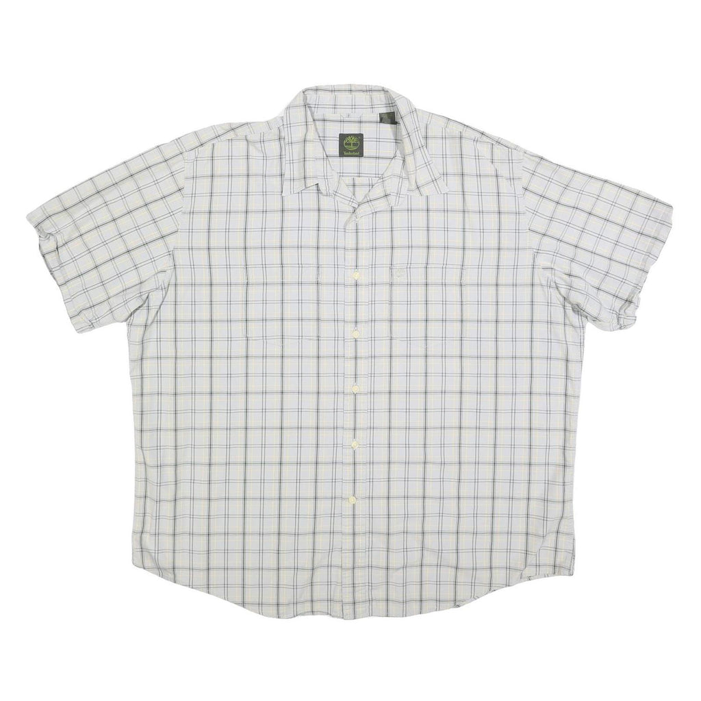 TIMBERLAND Mens White & Grey Check Shirt 2XL Cotton Blend Casual Summer