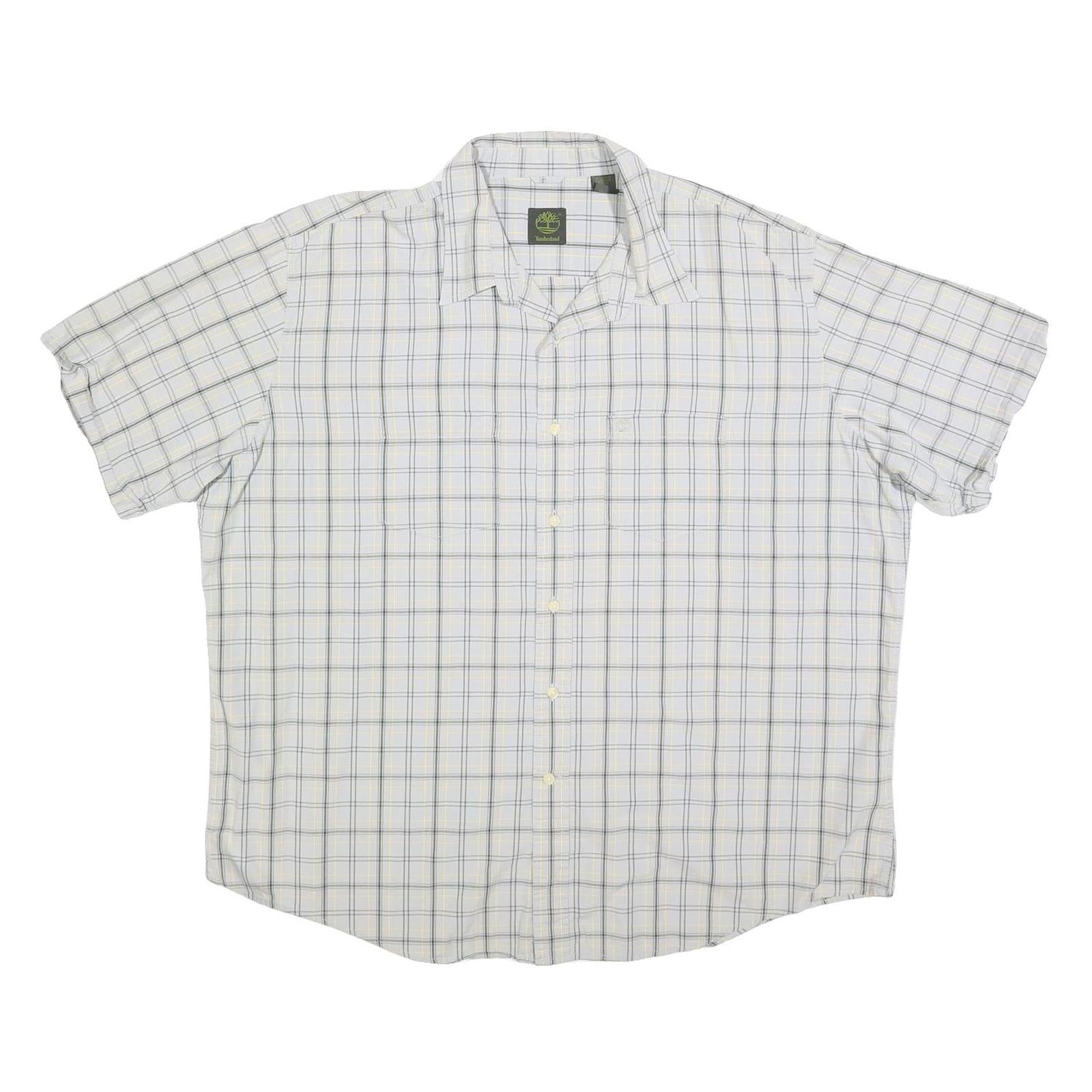 TIMBERLAND Mens White & Grey Check Shirt 2XL Cotton Blend Casual Summer