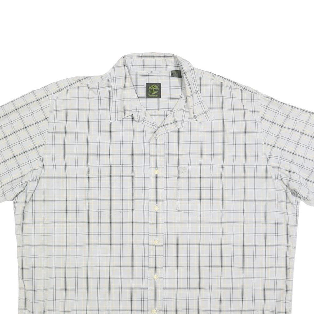 TIMBERLAND Mens White & Grey Check Shirt 2XL Cotton Blend Casual Summer