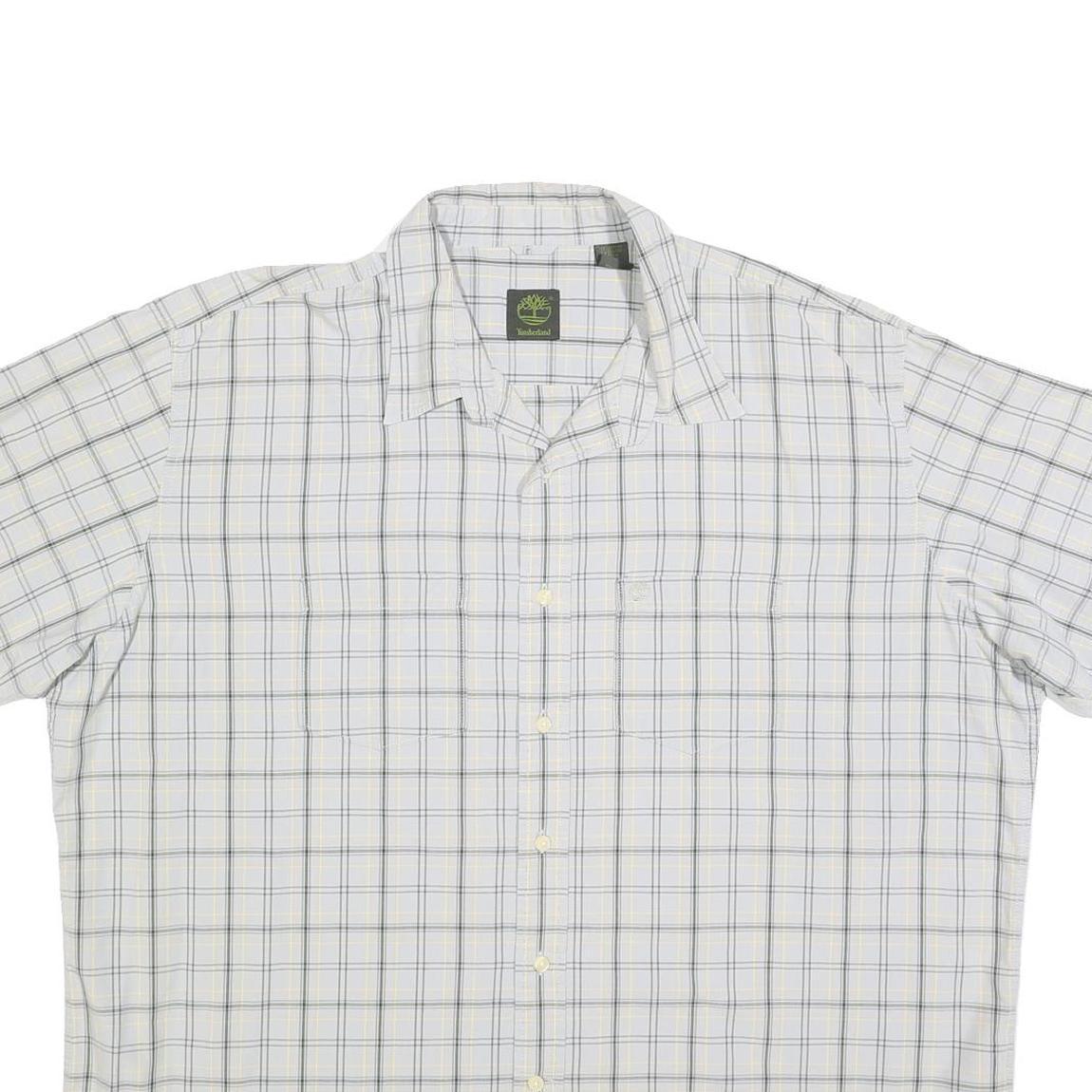 TIMBERLAND Mens White & Grey Check Shirt 2XL Cotton Blend Casual Summer