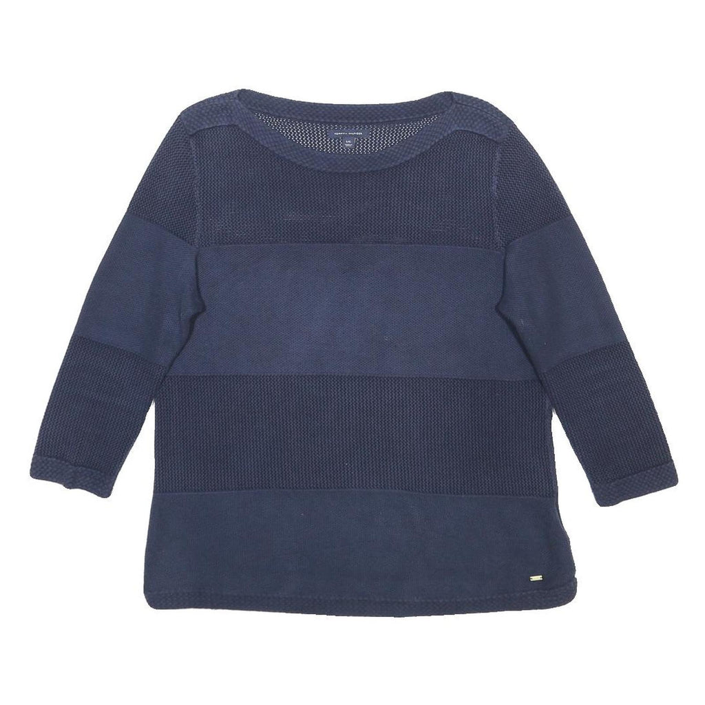 TOMMY HILFIGER Womens Blue Patterned Jumper Crew Neck Basic Knit L Cotton