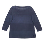 TOMMY HILFIGER Womens Blue Patterned Jumper Crew Neck Basic Knit L Cotton
