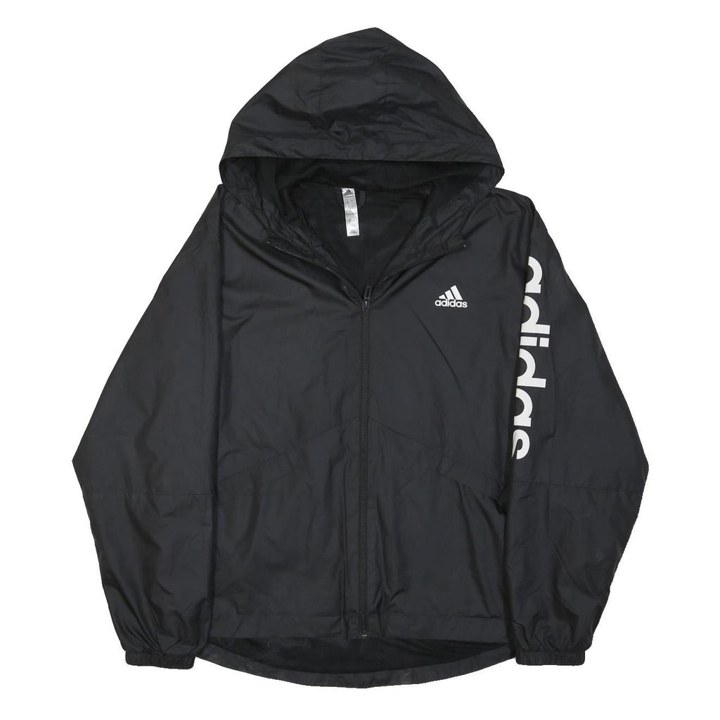 ADIDAS Womens Black Zip Hooded Jacket S Polyamide Plain Logo Track Outdoor