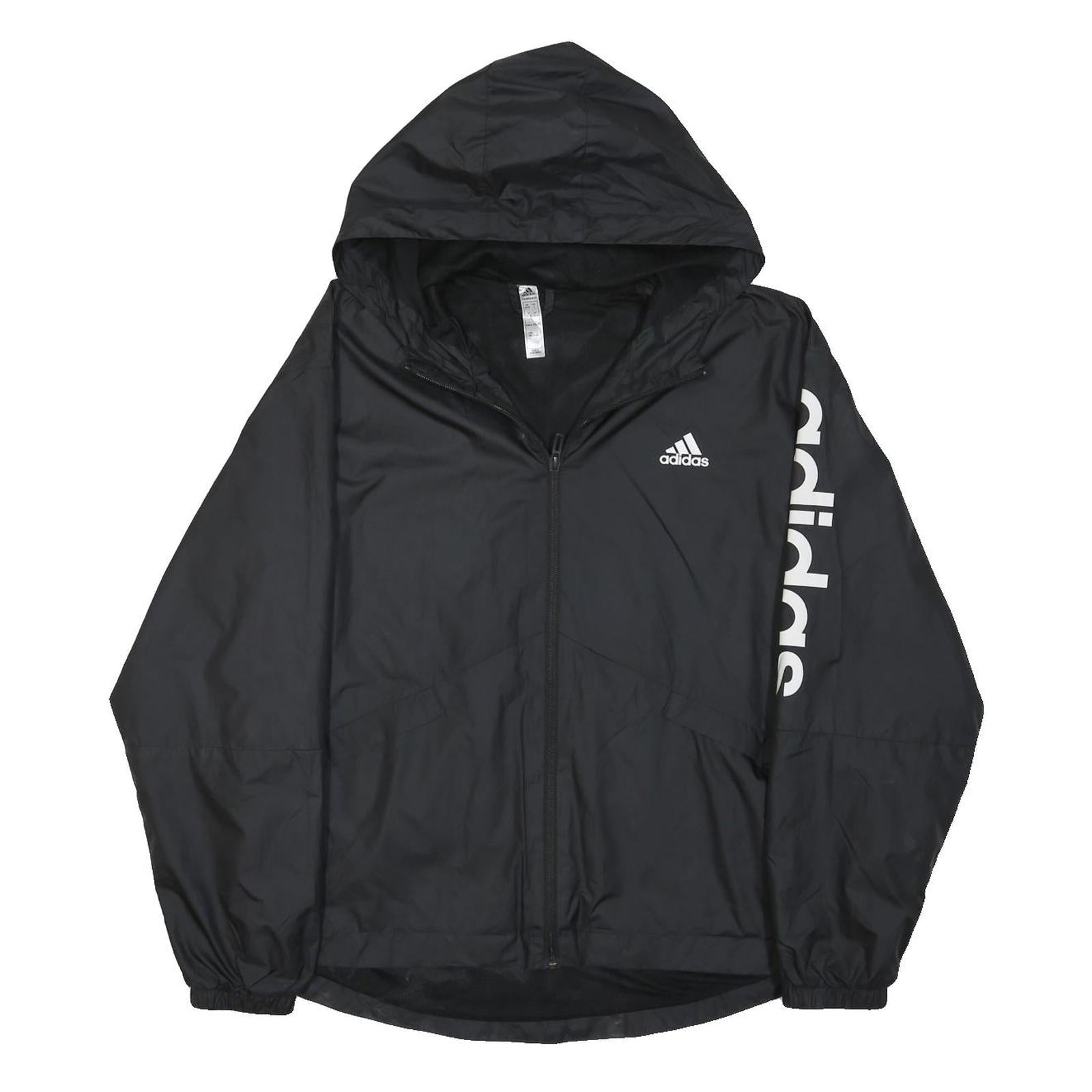 ADIDAS Womens Black Zip Hooded Jacket S Polyamide Plain Logo Track Outdoor