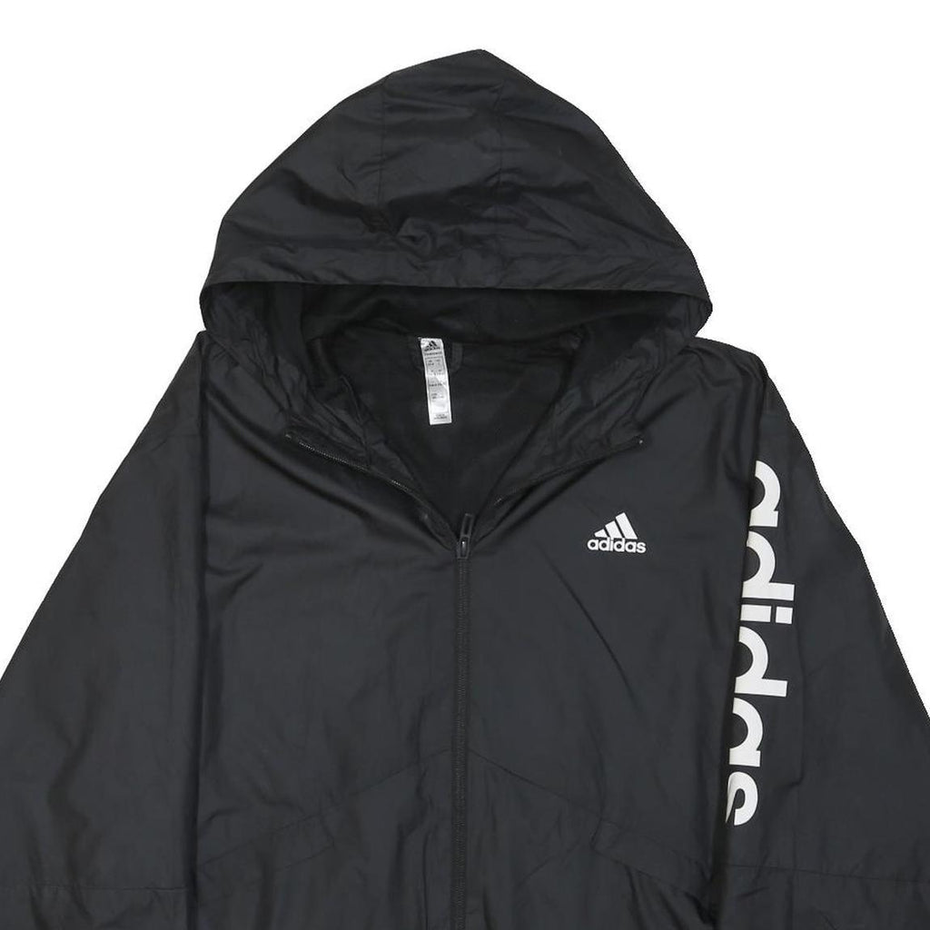 ADIDAS Womens Black Zip Hooded Jacket S Polyamide Plain Logo Track Outdoor