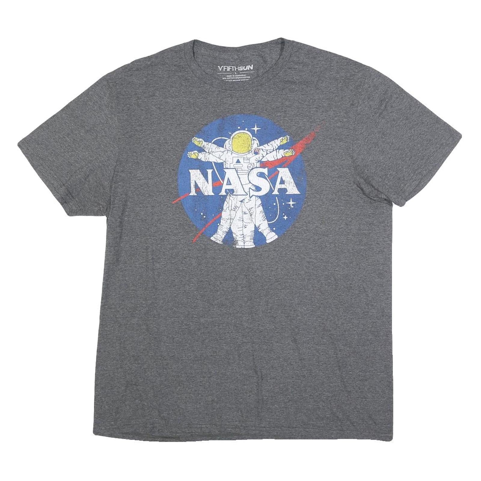 FIFTHSUN Mens Grey NASA Graphic T-Shirt L Short Sleeve Crew Neck Cotton Blend