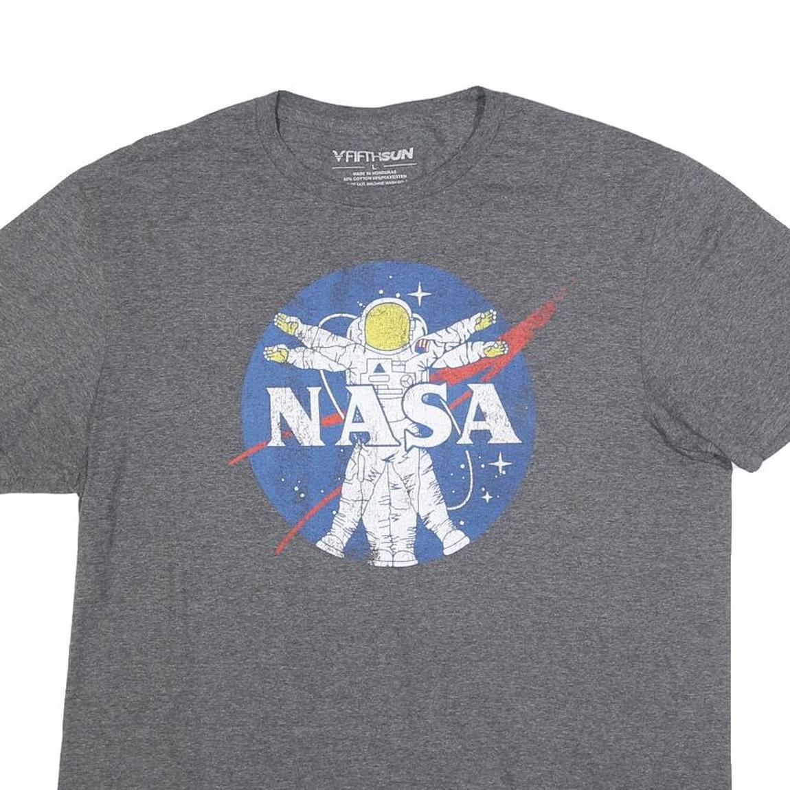 FIFTHSUN Mens Grey NASA Graphic T-Shirt L Short Sleeve Crew Neck Cotton Blend