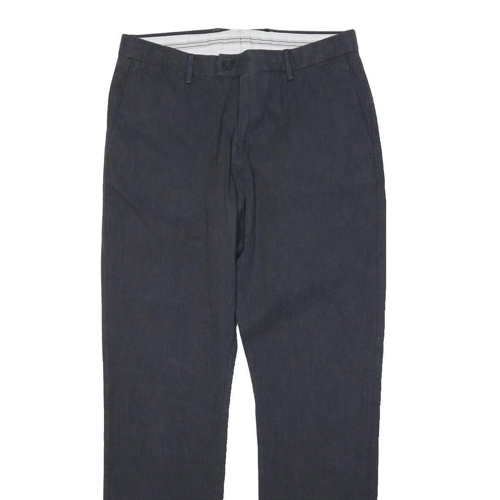 REISS Mens Cotton Black Regular Fit Straight Leg Trousers W30 L30 Smart Casual