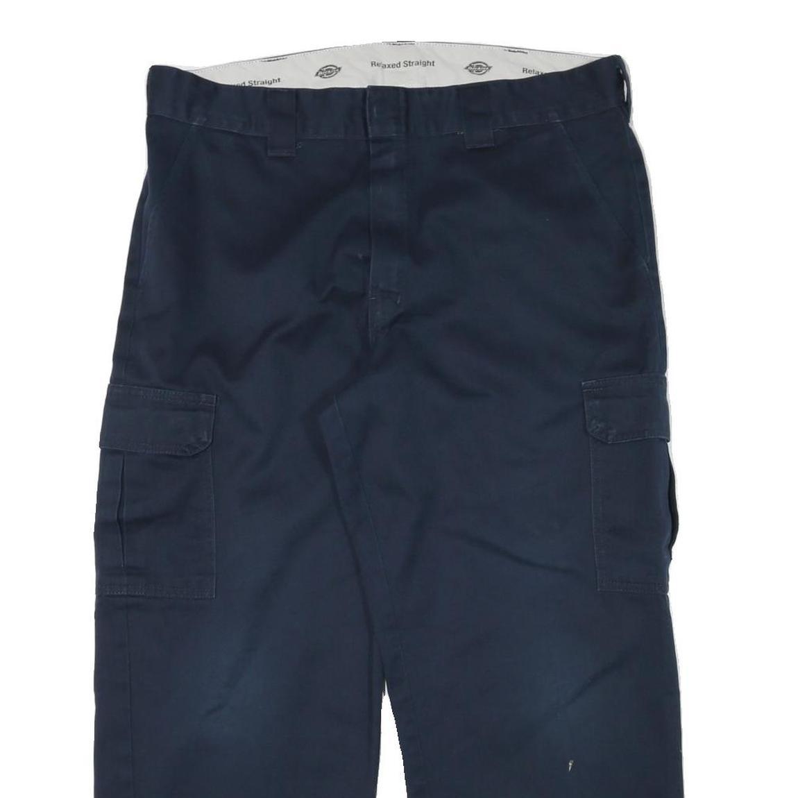DICKIES Mens Cotton Blend Navy Relaxed Straight Cargo Trousers W38 L27 Workwear