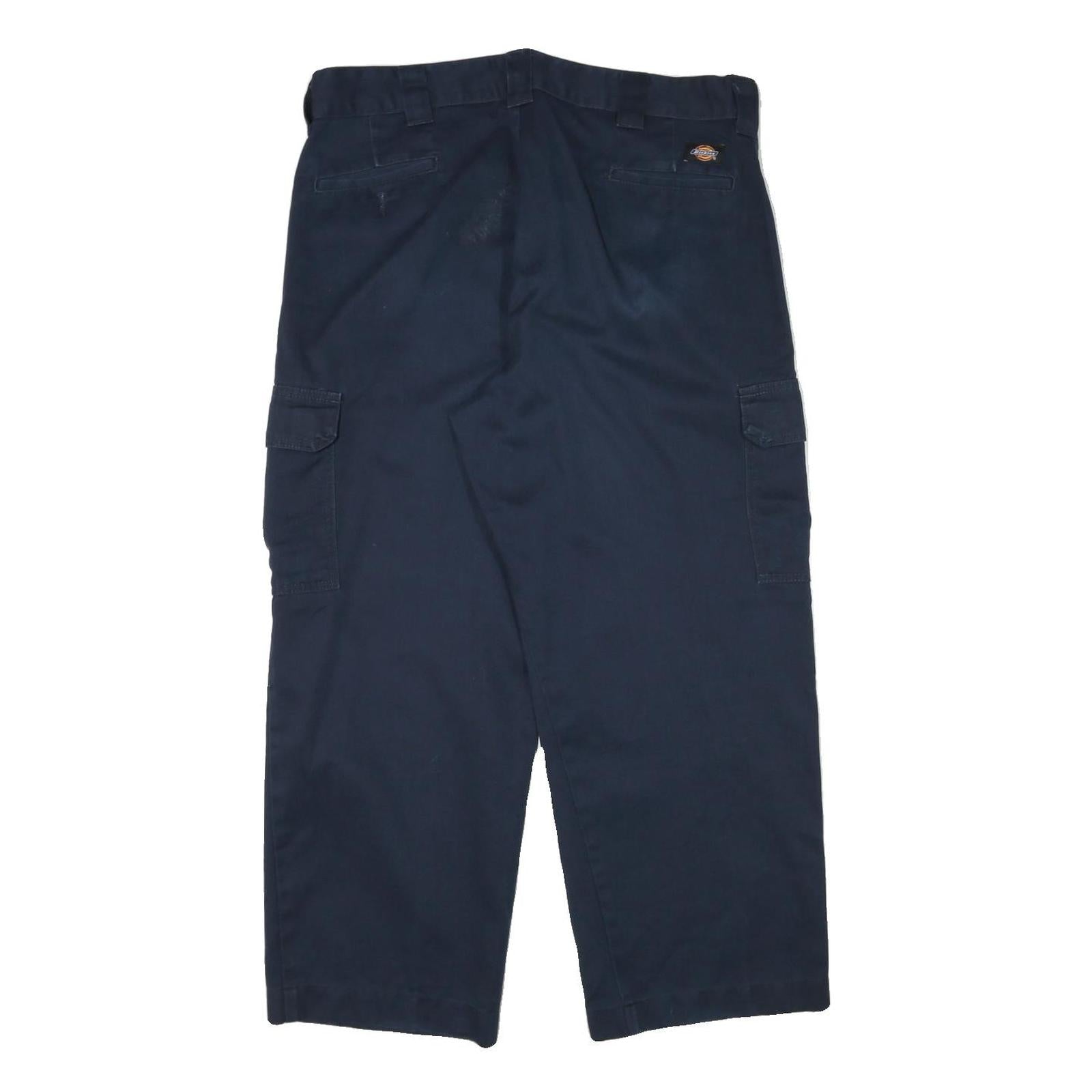 DICKIES Mens Cotton Blend Navy Relaxed Straight Cargo Trousers W38 L27 Workwear