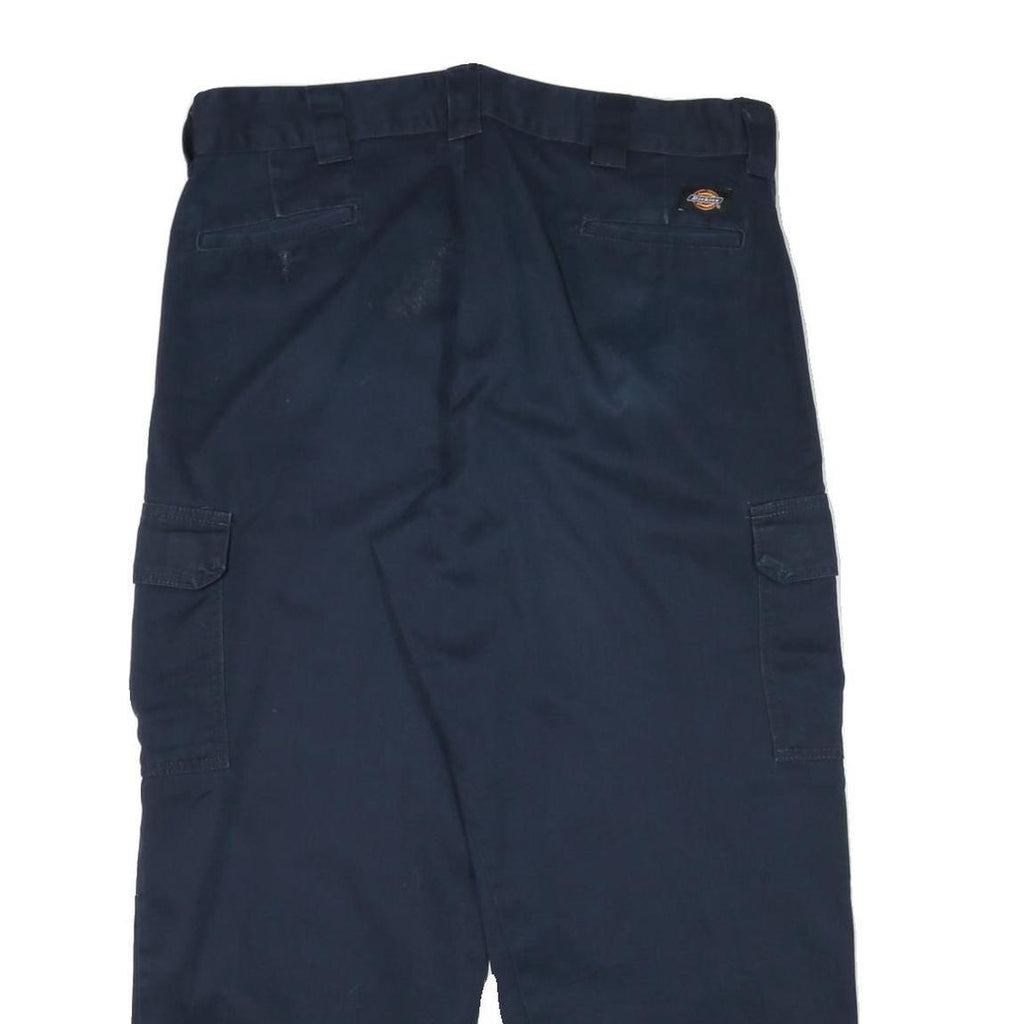 DICKIES Mens Cotton Blend Navy Relaxed Straight Cargo Trousers W38 L27 Workwear