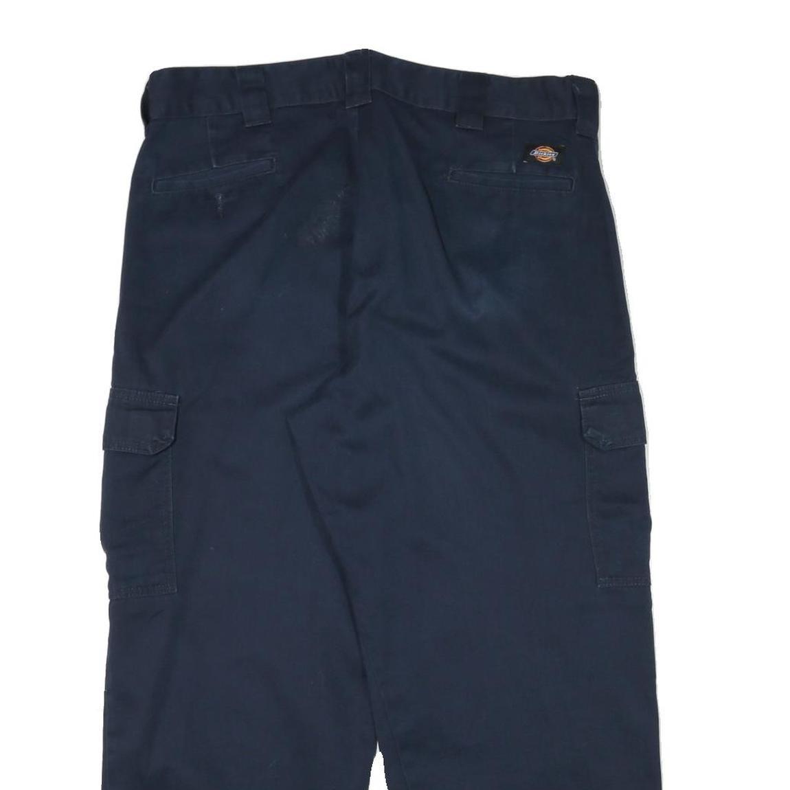 DICKIES Mens Cotton Blend Navy Relaxed Straight Cargo Trousers W38 L27 Workwear