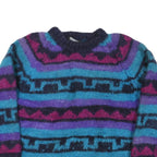 GANESH HIMAL Womens Blue & Purple Patterned Wool Jumper Crew Neck Chunky Knit M
