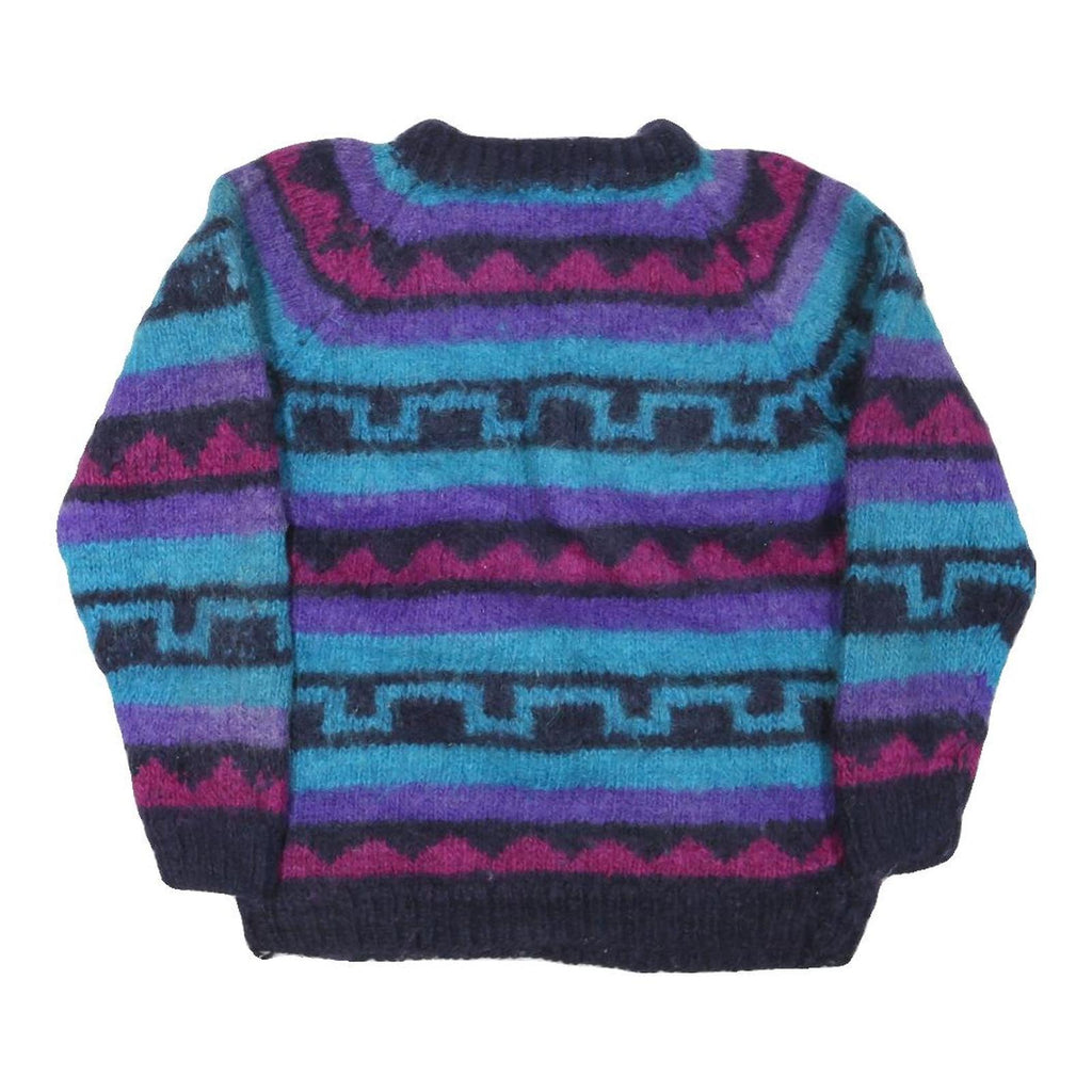 GANESH HIMAL Womens Blue & Purple Patterned Wool Jumper Crew Neck Chunky Knit M