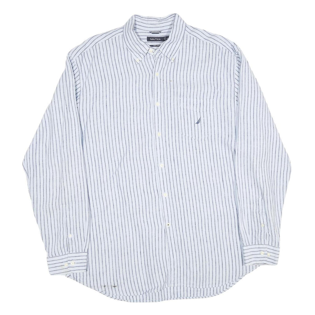 NAUTICA Mens Blue Striped Cotton Shirt XL Button Down Casual Classic