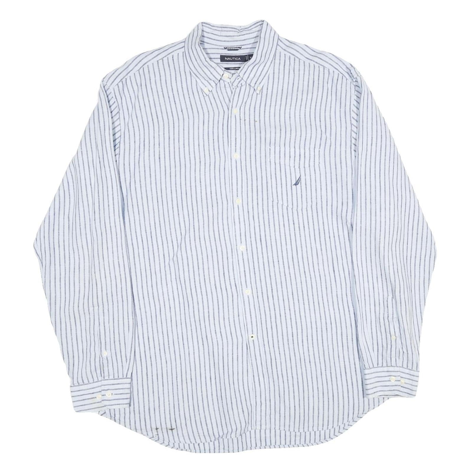 NAUTICA Mens Blue Striped Cotton Shirt XL Button Down Casual Classic