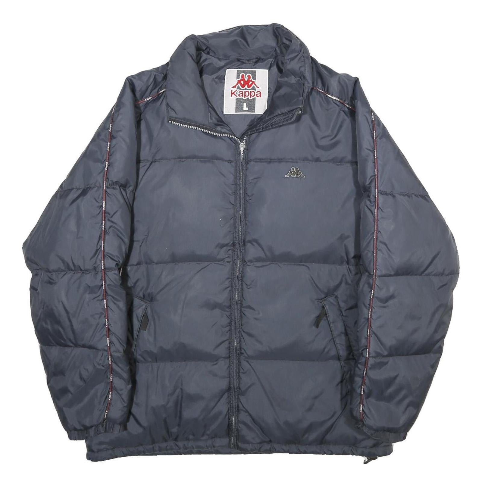 KAPPA Mens Navy Blue Jacket L Zip Puffer Lightweight Logo Tape Sport Casual