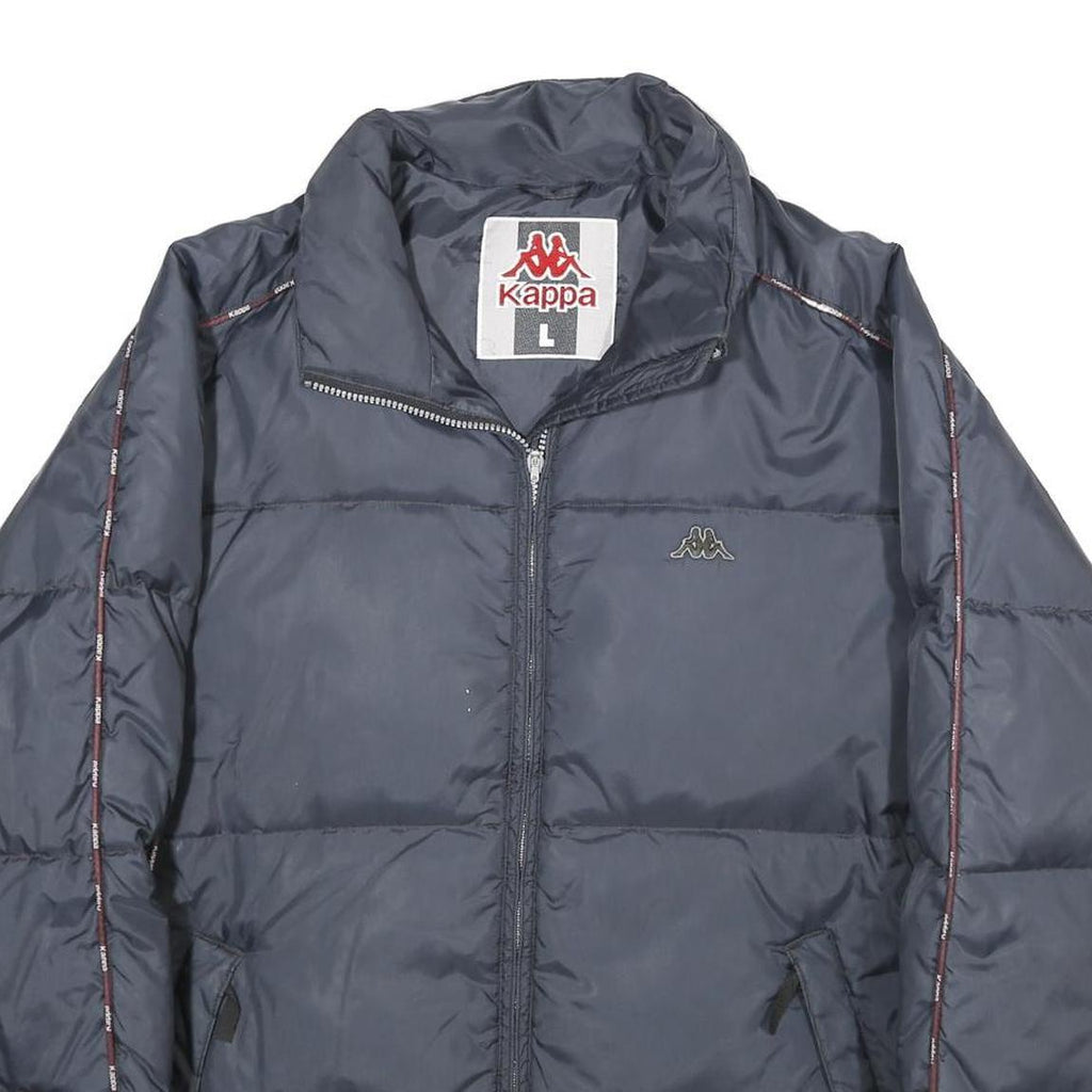 KAPPA Mens Navy Blue Jacket L Zip Puffer Lightweight Logo Tape Sport Casual