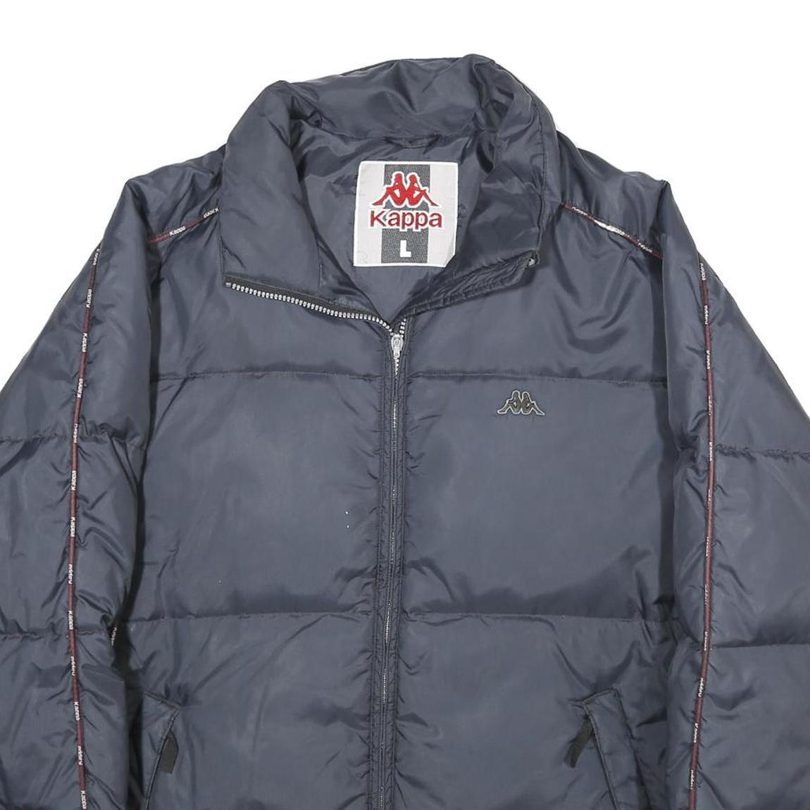 KAPPA Mens Navy Blue Jacket L Zip Puffer Lightweight Logo Tape Sport Casual