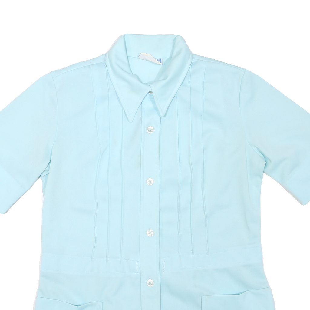 WHITE SISTER Womens Light Blue Basic Shirt Short Sleeve Point Collar M Summer